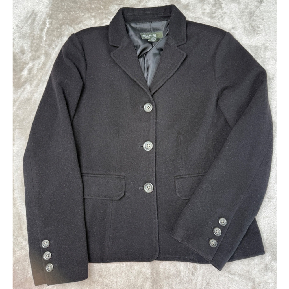Eddie Bauer Black Wool Blend Cropped Blazer Womens Size 10